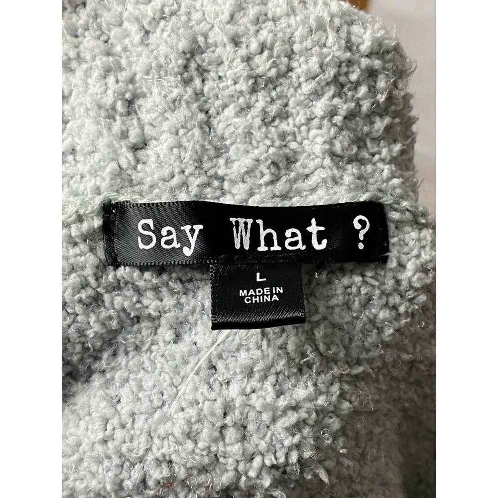 Say‎ What Womens Fleece Jacket White Open Front Long Sleeve Pockets L New